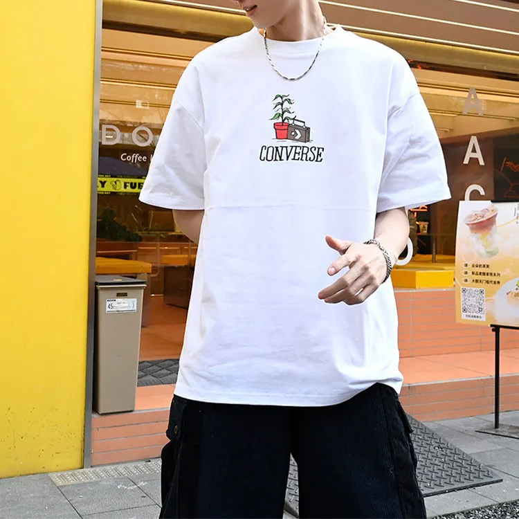Converse Drop Shoulder Sleeve T-Shirt Men's White-2