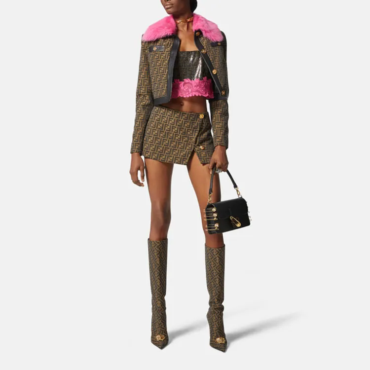 Fendi Fendace Metal Mesh Bralette Top Brown/Pink-1