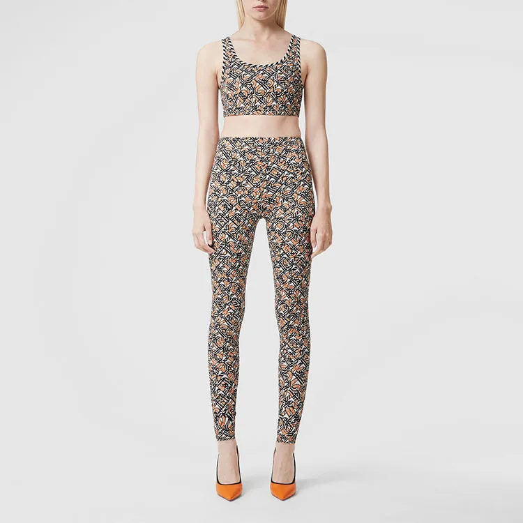 Burberry Madden Monogram Print High Rise Stretch Woven Leggings White/Beige-3