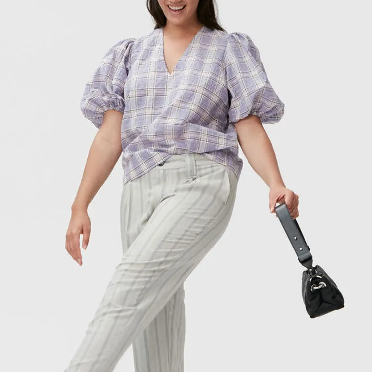 GANNI Check patterned Puff Sleeve Blouse-2