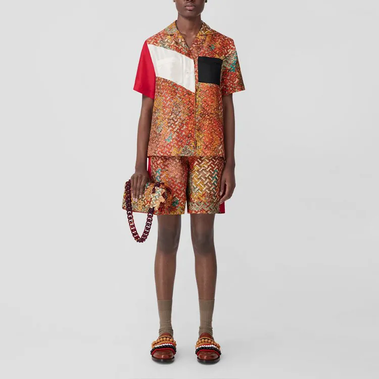 Burberry Bradeston Patterned Silk Shorts Bright Orange-1
