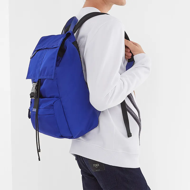 FENDI Fendiness Recycled Nylon Backpack Medium Size Men's Fluorescent Blue-4