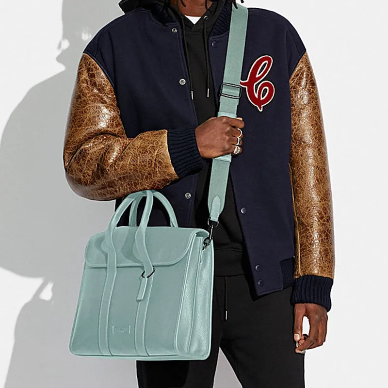COACH Gotham Pebbled Leather Portable Crossbody Briefcase Laptop Bag Large Size Men's Metal Mint Green-3