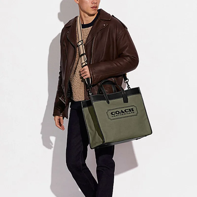 COACH Field Cow Leather Tote Bag Shopping Bag Handbag Crossbody Bag Large Size Men's Army Green-3