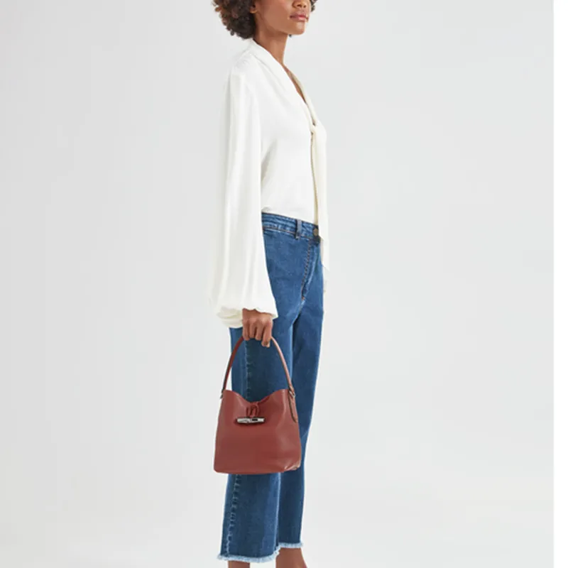 LONGCHAMP Cow Leather Bucket Bags One Shoulder Handbags Small Size Women's Red-3