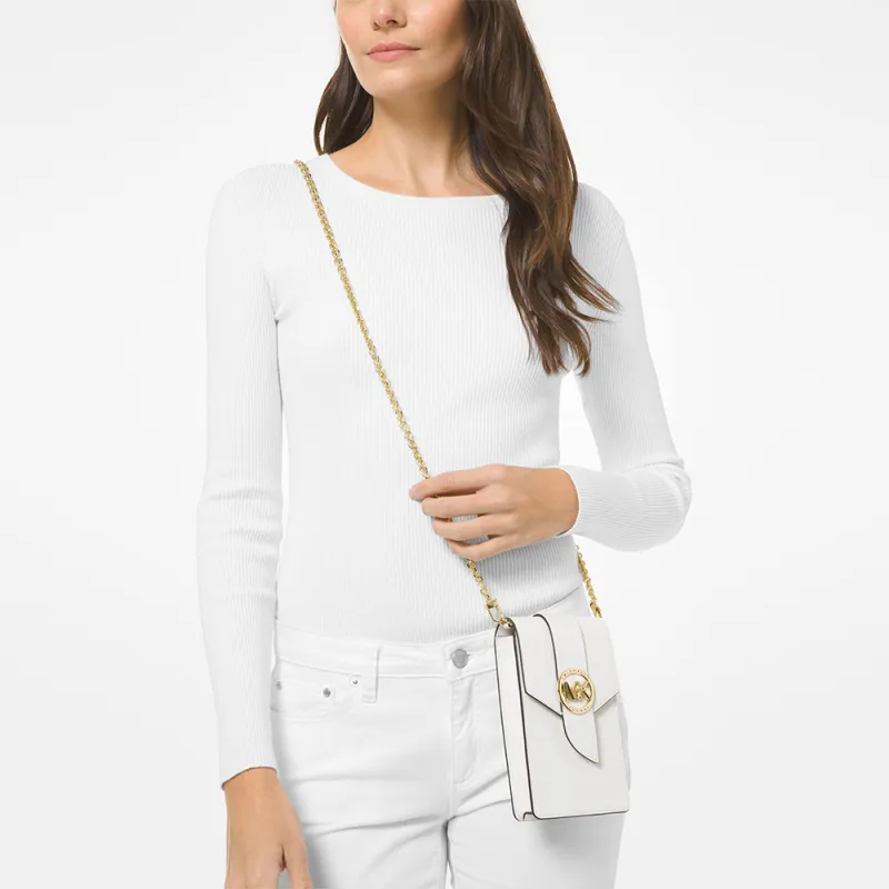 MICHAEL KORS Charm Cow Leather Cell Phone Pouch Small Size Women's White-4
