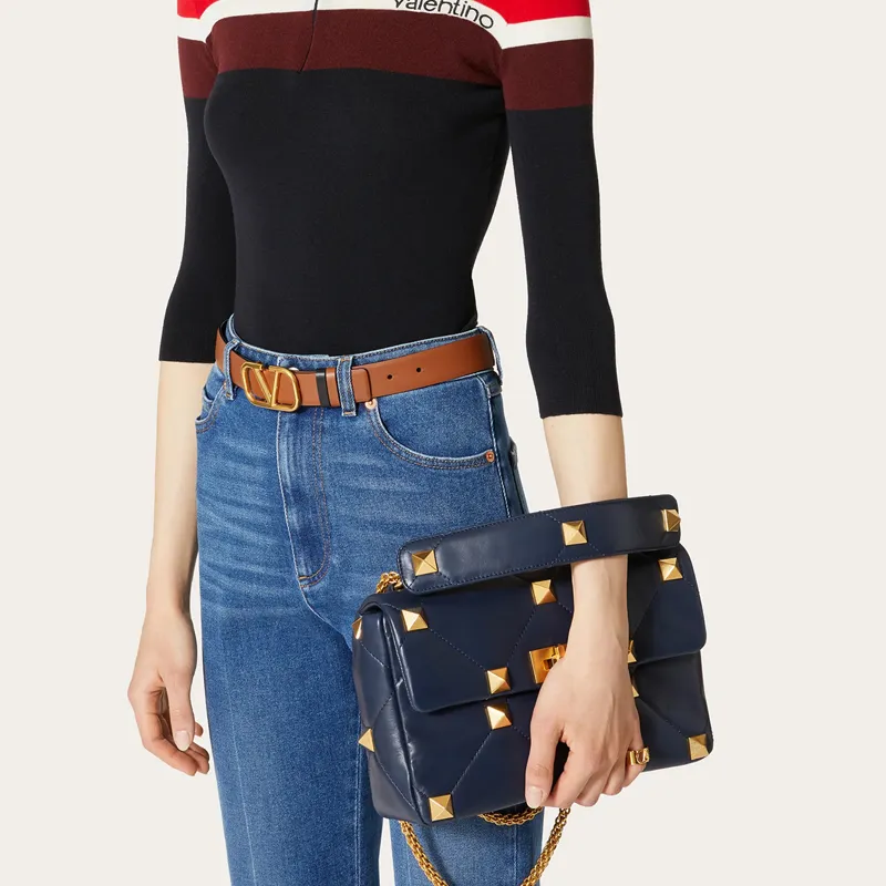 Valentino Roman Stud Lambskin Handbag, Crossbody Bag, Shoulder Bag Women's Blue-5