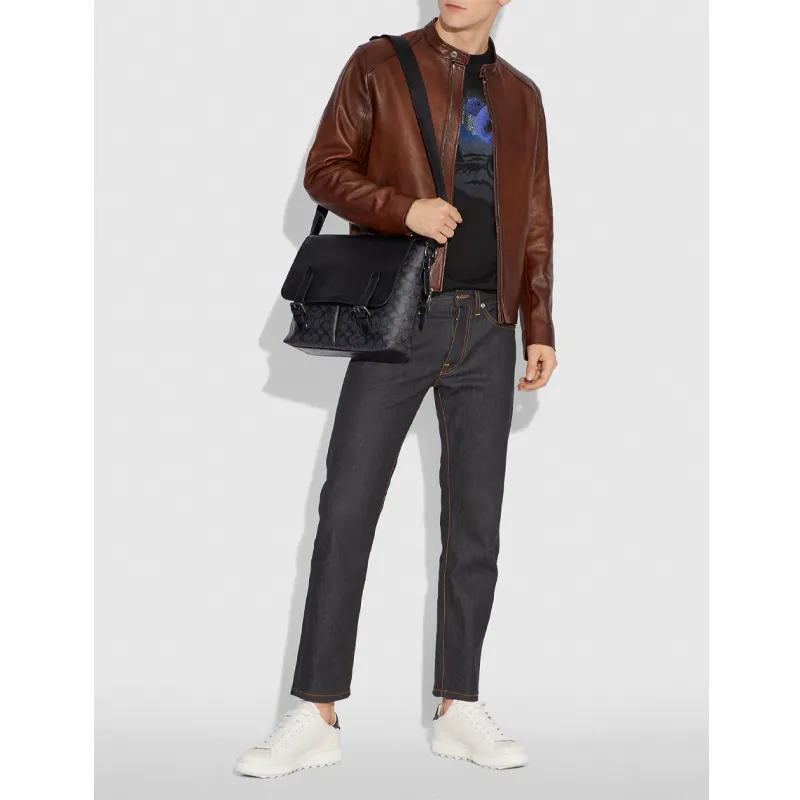 COACH Metropolitan Canvas With Leather Messenger Bag Shoulder Bag Crossbody Bag Large Size Men's Black Gray Color-3