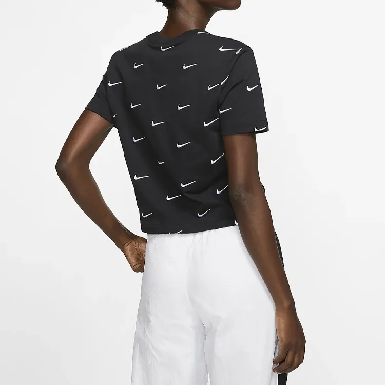 Nike All Over Swoosh Logo Cropped T Shirt Black-2