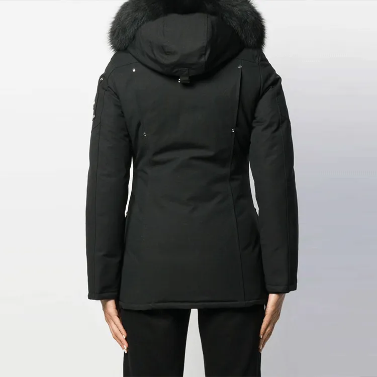 Moose Knuckles Solid Color Hooded Puffer Jacket Women's Black-3