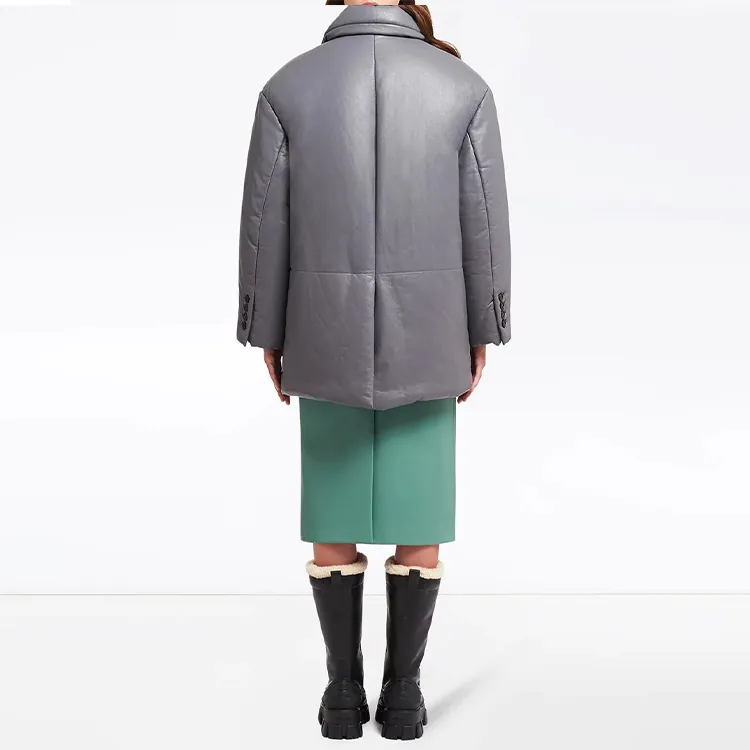 PRADA Solid Color Lapel Loose Fit Mid Length Down Jacket Women's Gray-2