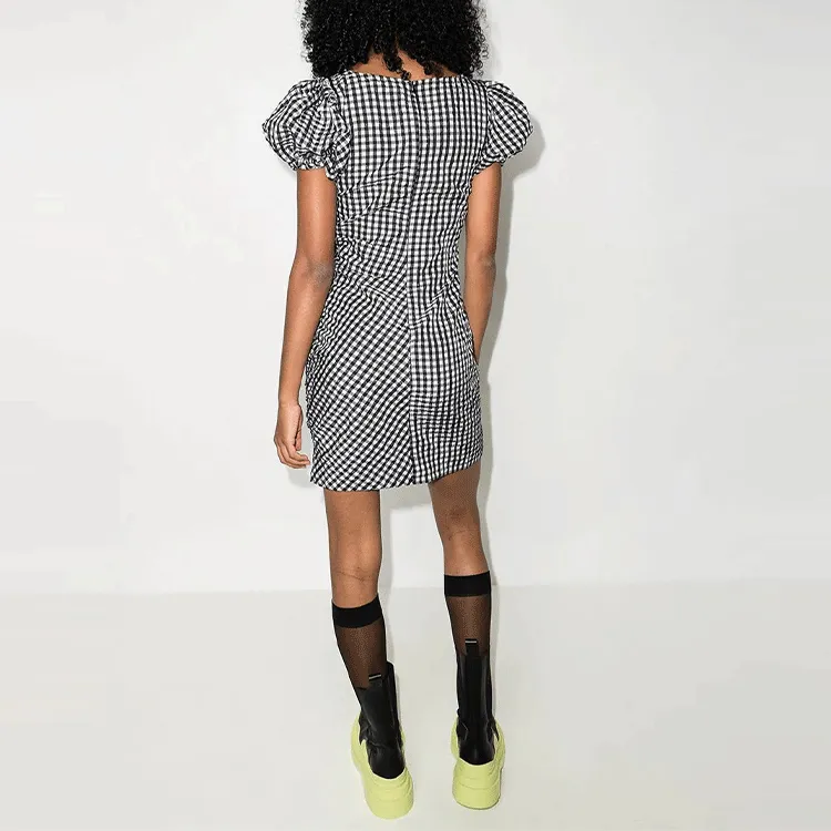 GANNI Seersucker Check Dress 'Black'-2