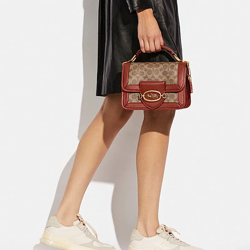COACH Hero Cow Leather Handbag, Shoulder Bag, Crossbody Bag Small Size Women's Brown Red-4