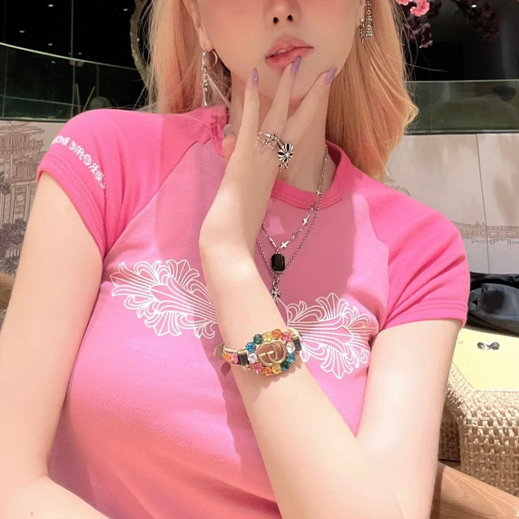 Chrome Hearts Crop Tops Women's Pink - POIZON