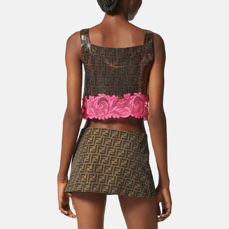 Fendi Fendace Metal Mesh Bralette Top Brown/Pink-3