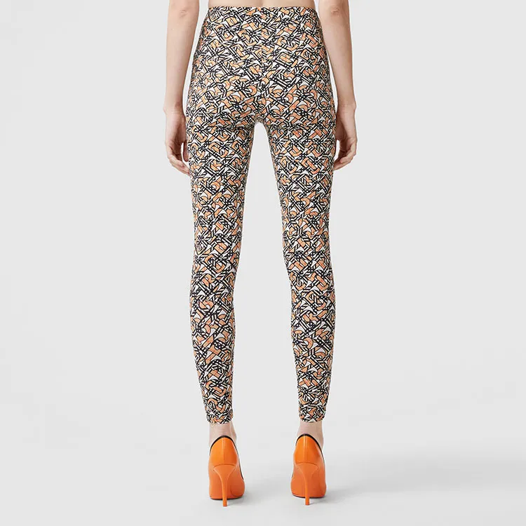 Burberry Madden Monogram Print High Rise Stretch Woven Leggings White/Beige-2