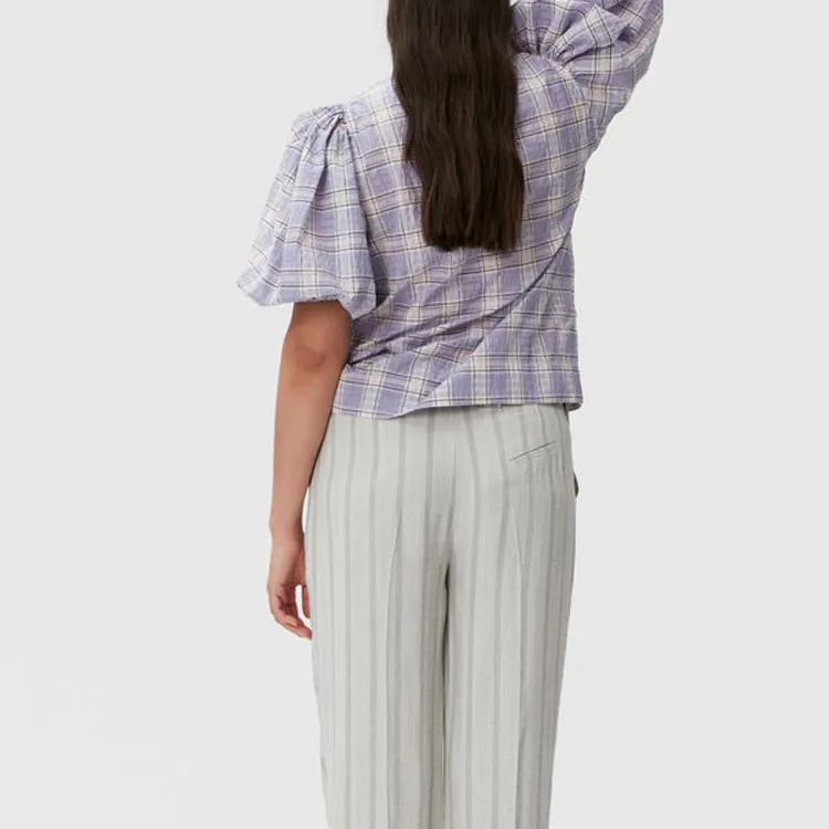 GANNI Check patterned Puff Sleeve Blouse-3