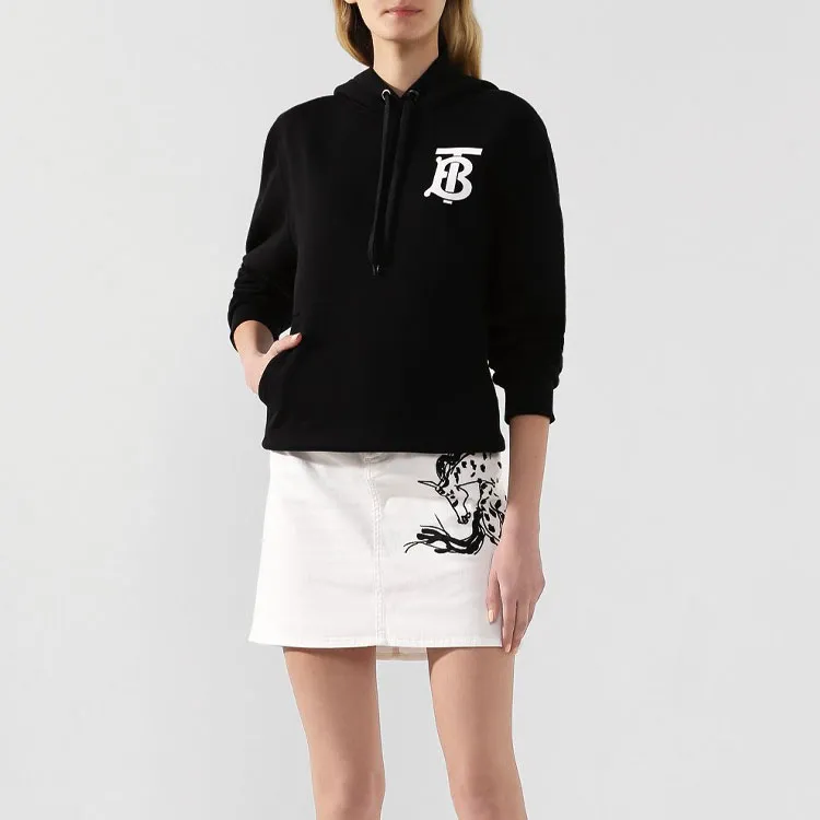 Burberry Monogram Motif Cotton Drawstring Hoodie Black-3