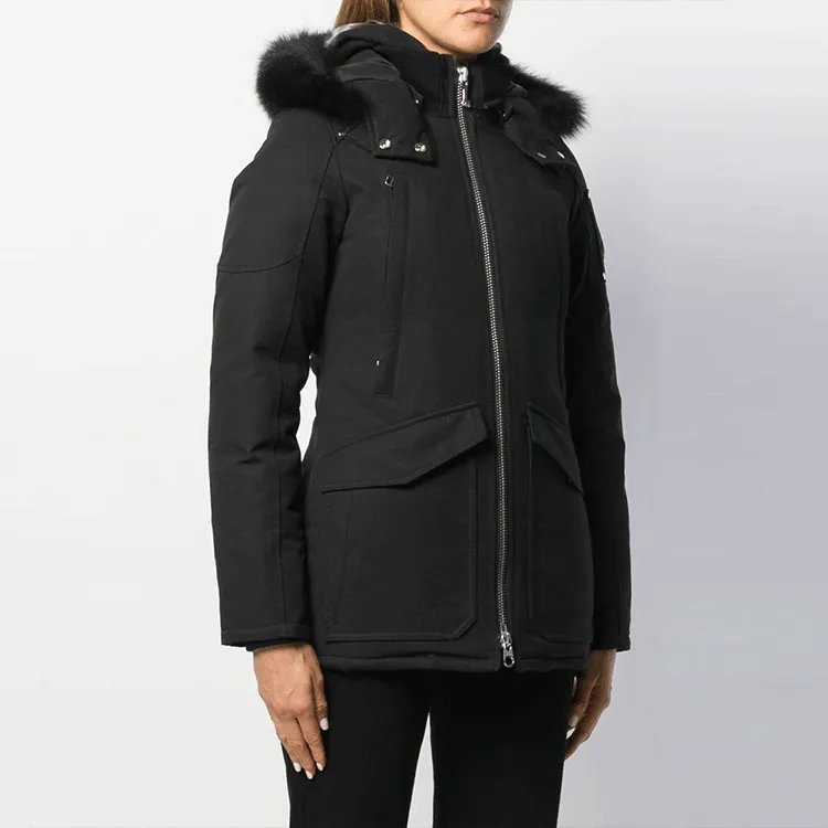 Moose Knuckles Solid Color Hooded Puffer Jacket Women's Black-2