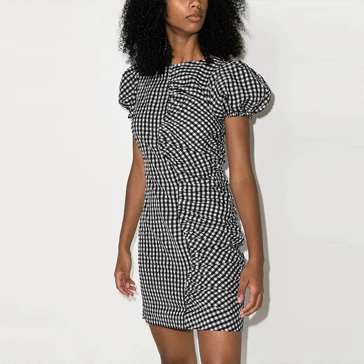 GANNI Seersucker Check Dress 'Black'-1
