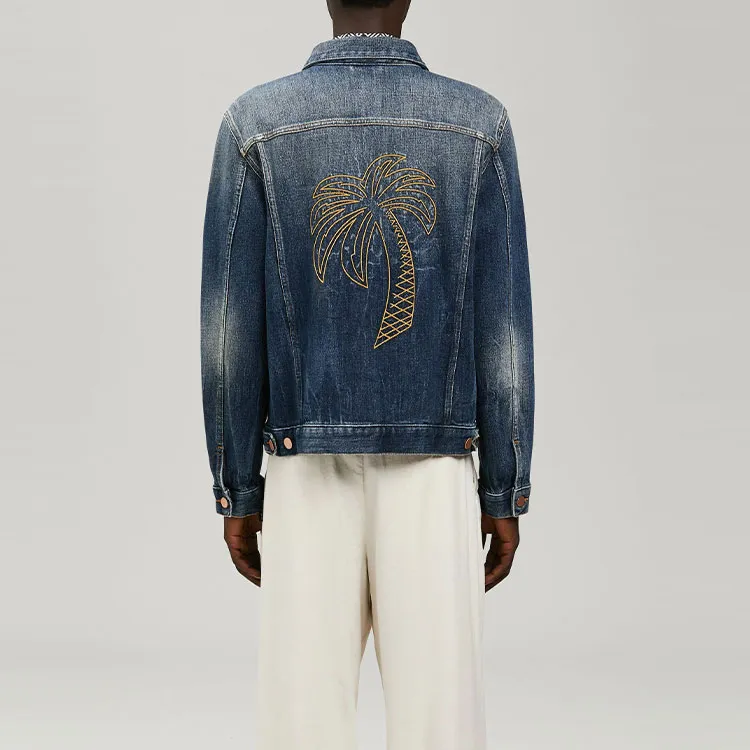 PALM ANGELS Embroidered Palm Logo Denim Jacket-3