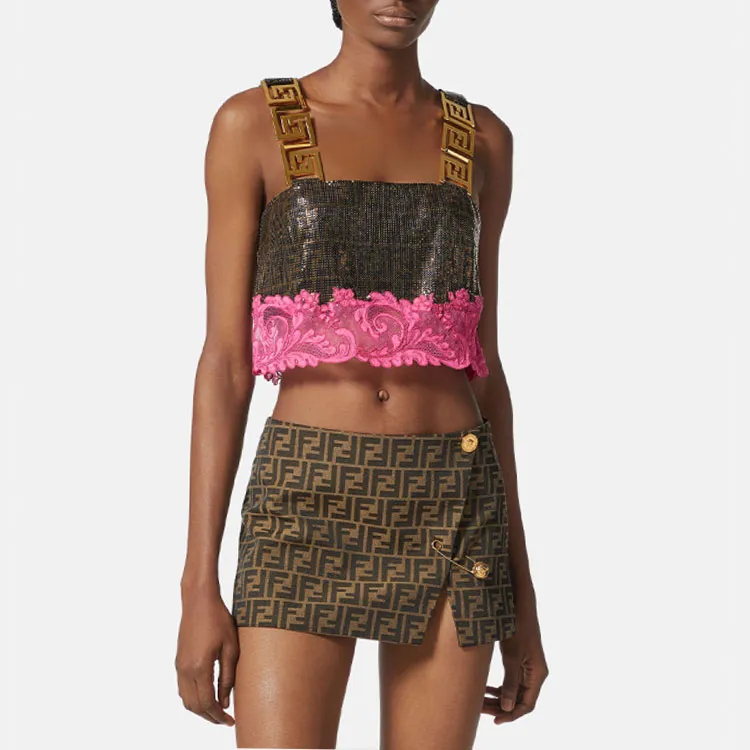 Fendi Fendace Metal Mesh Bralette Top Brown/Pink-2