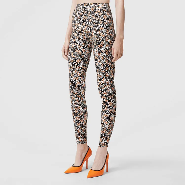 Burberry Madden Monogram Print High Rise Stretch Woven Leggings White/Beige-1