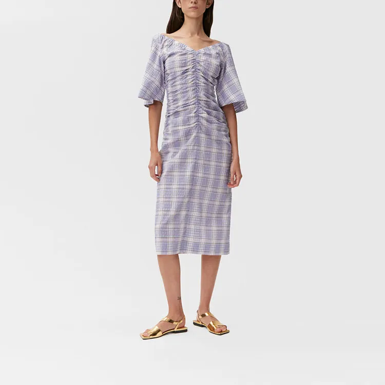 GANNI Short Sleeved Dresses Women's Purple-3