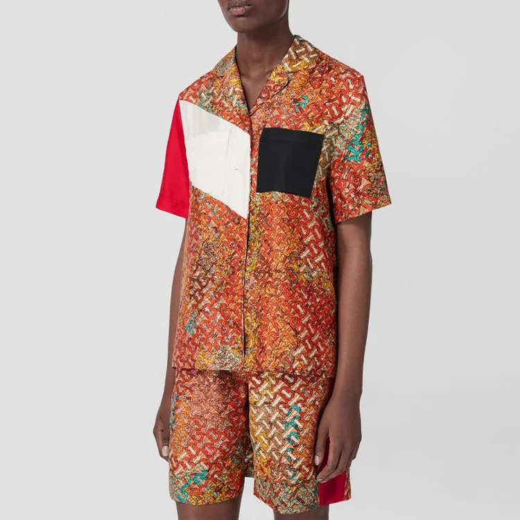 Burberry Bradeston Patterned Silk Shorts Bright Orange-3