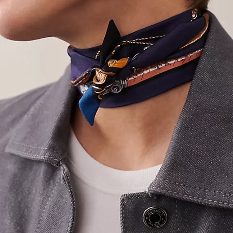 HERMES Silk Scarves Women's Dark Blue-1