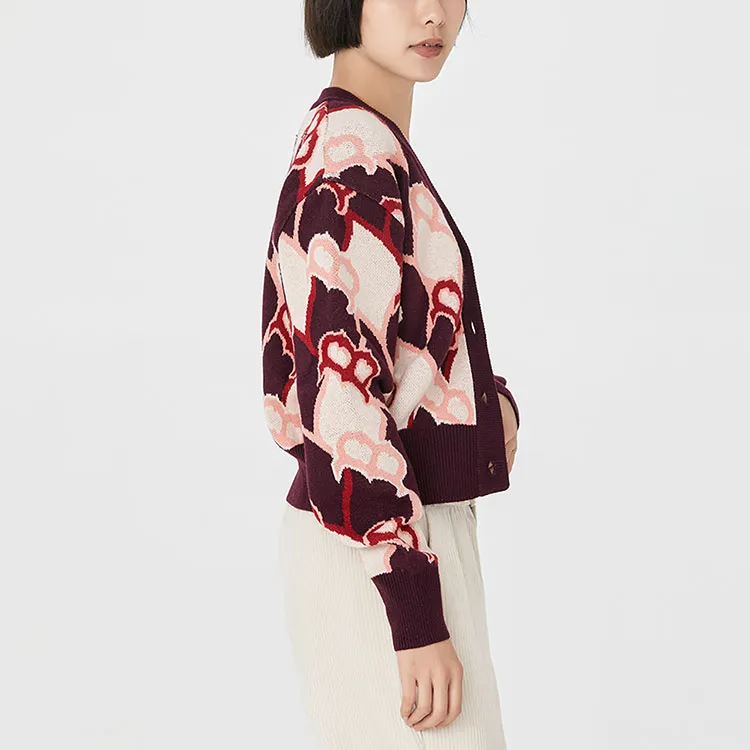 MLB Old Flower Cashmere Sweaters Women's Burgundy-4