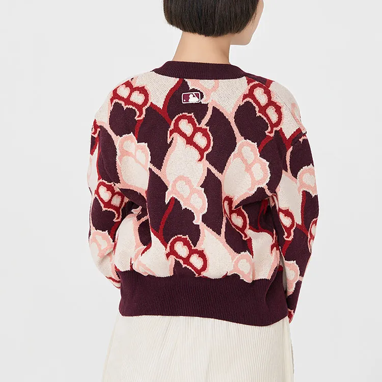 MLB Old Flower Cashmere Sweaters Women's Burgundy-5