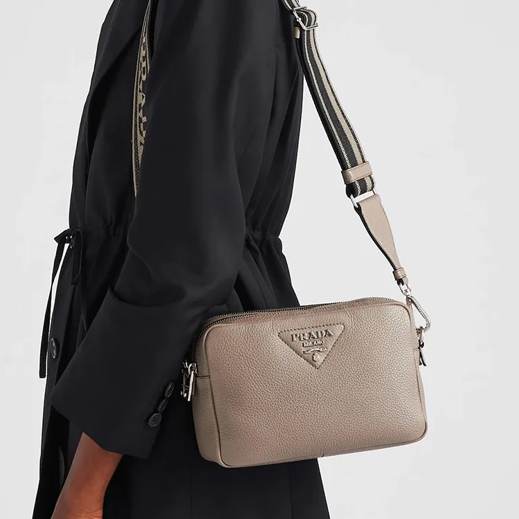 PRADA Leather Camera Bag Shoulder Bag Crossbody Bag Women's Light Gray-4