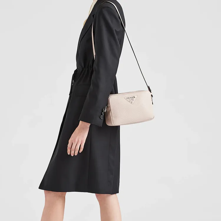 PRADA Leather Camera Bag Shoulder Bag Crossbody Bag Women's Pastel Pink-4