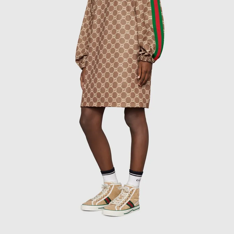GUCCI Tennis 1977 High Gg Brown Suede Women's-6