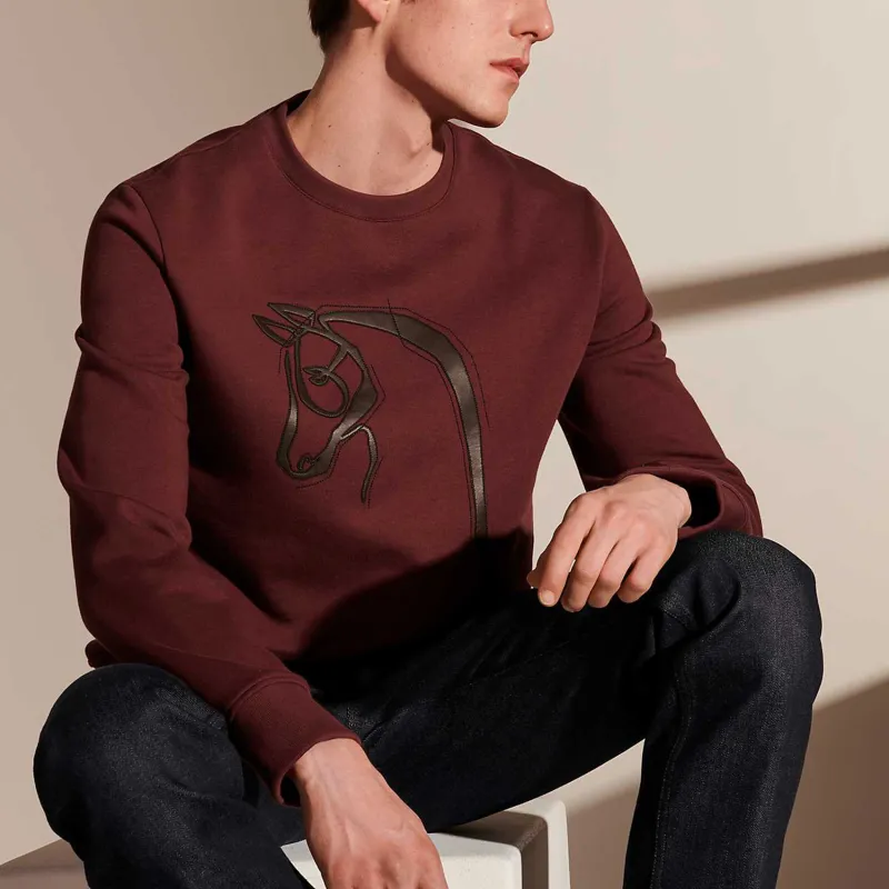 HERMES Cheval Au Trait Sweater Men's Burgundy-1