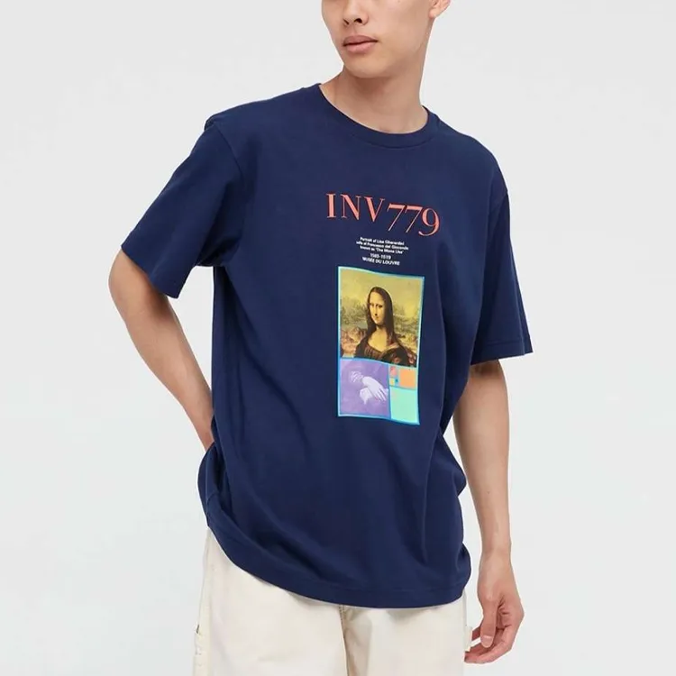 UNIQLO Drop Shoulder Sleeve T Shirt Unisex Navy Blue-1