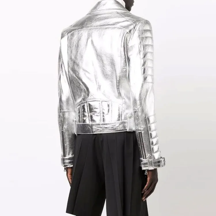 BALMAIN Leather Jackets Men Silver-3