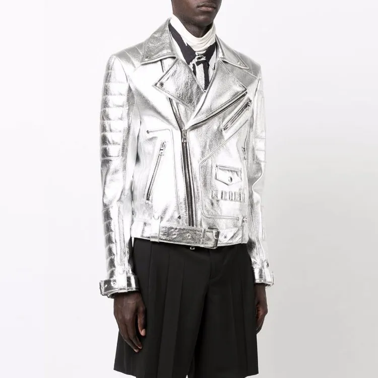 BALMAIN Leather Jackets Men Silver-2