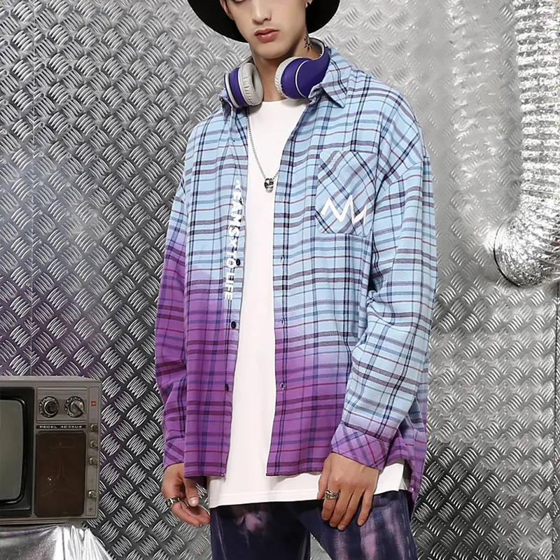 GENANX Shirt Unisex Purple Blue Plaid-4