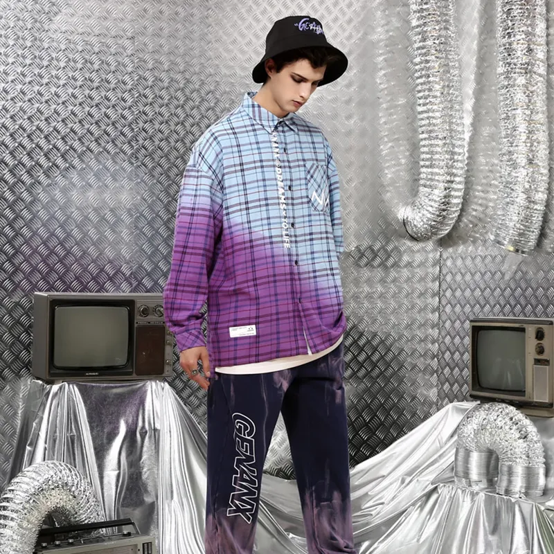 GENANX Shirt Unisex Purple Blue Plaid-2