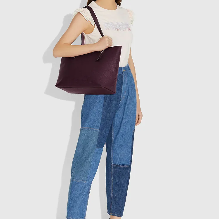 COACH Central Pebbled Leather Tote Bag Shopping Bag Handbag Shoulder Bag Women's Ox Blood Color-3
