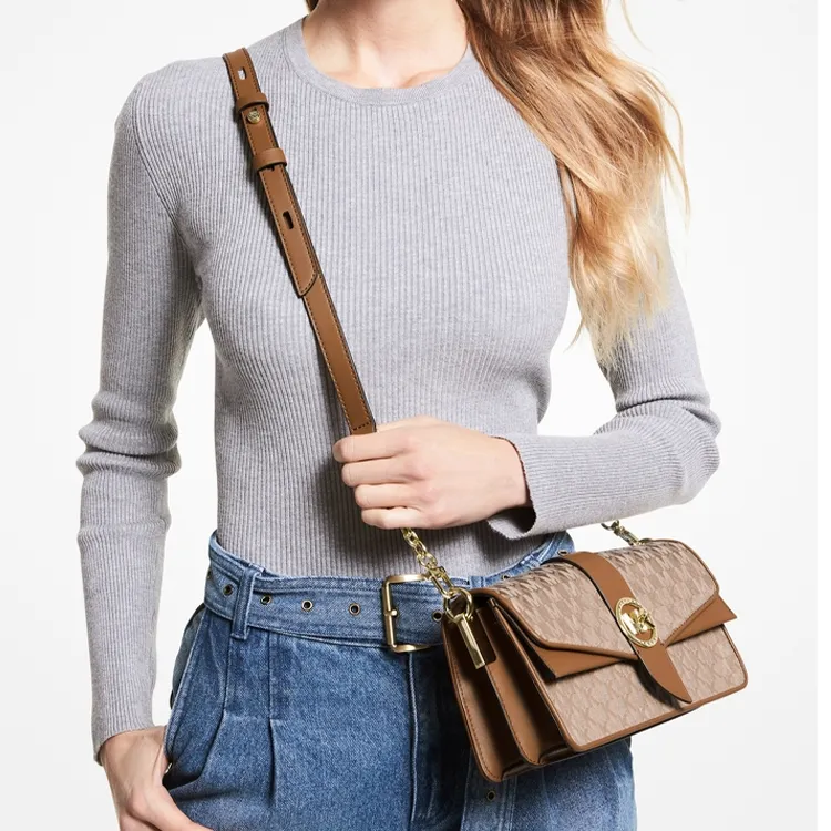 MICHAEL KORS Greenwich Fabric Shoulder Bag, Crossbody Bag Medium Size Women's Acorn Brown-3