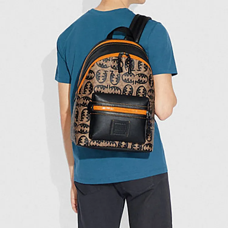 COACH X GuangYuan Collaboration Academy Canvas With Leather Backpack Large Size Men's Khaki & Orange-4