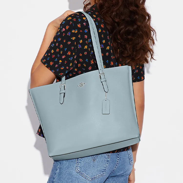 COACH Mollie Leather Tote Bag, Shopping Bag, Tote Handbag, Shoulder Bag Large Size Women's Light Blue-3