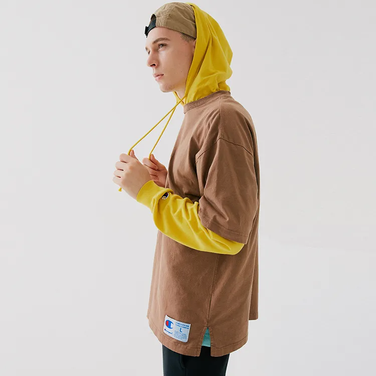 Champion Fitted Mock Two-Piece Long-Sleeved T-Shirt Japan Version Unisex Khaki-1