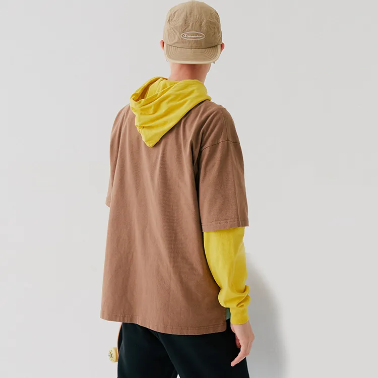 Champion Fitted Mock Two-Piece Long-Sleeved T-Shirt Japan Version Unisex Khaki-2