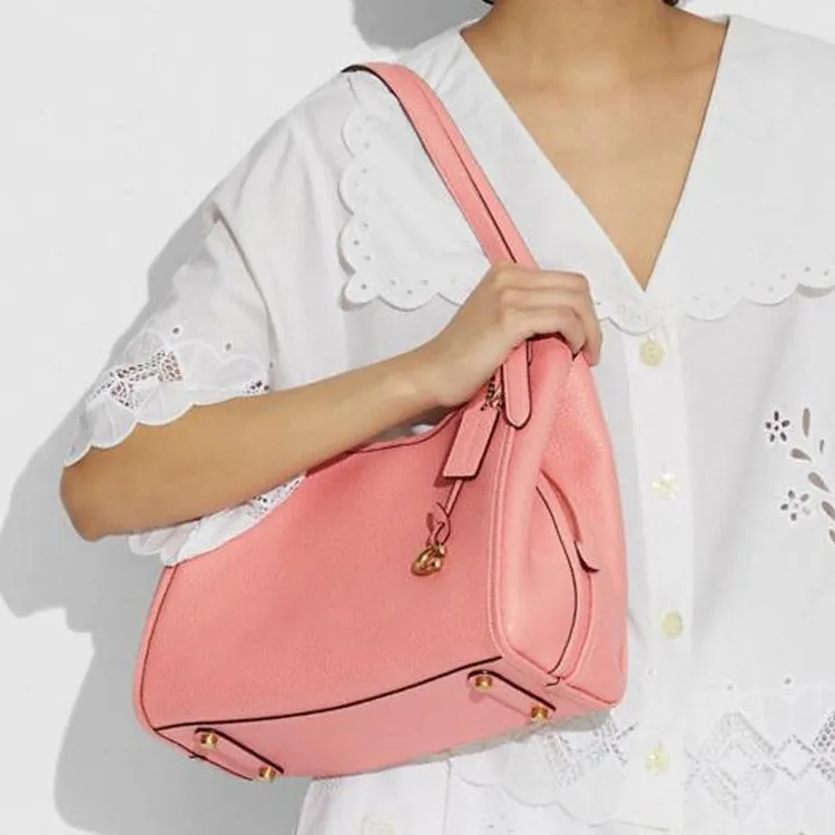 COACH Lori Pebbled Leather Handbag, Shoulder Bag Large Size Women's Candy Pink-4