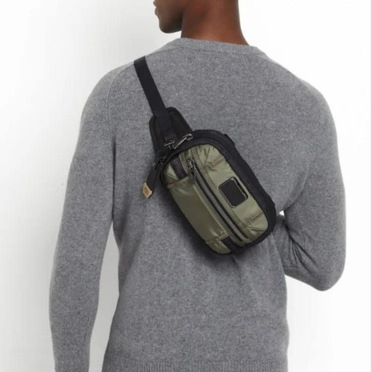 TUMI Alpha Bravo Elastic Nylon 3-in-1 Shoulder Bag Crossbody Bag Fanny Pack Sling Bag Men's Gray Green-4