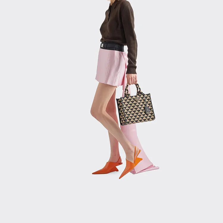 PRADA Embroidered Fabric Tote Bag Shopping Bag Handbag Women's-4